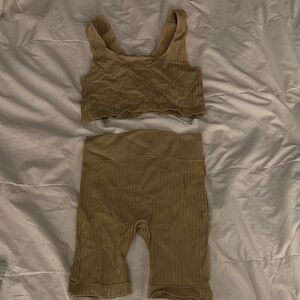 Tan Ribbed Bottoms Set